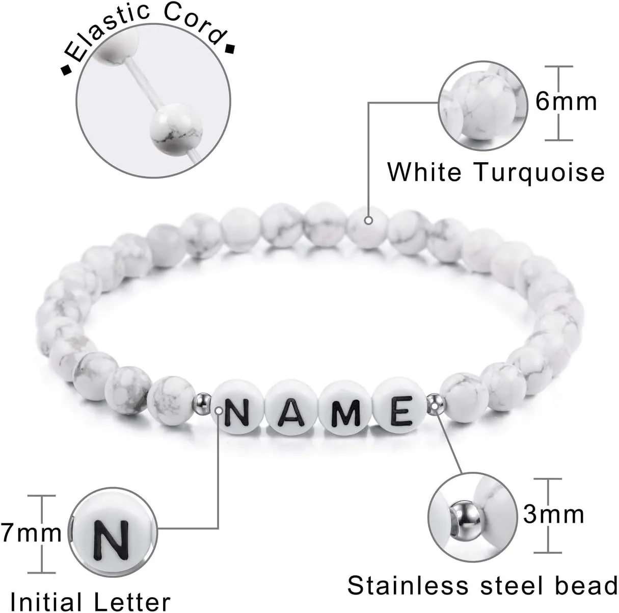 MeMeDIY Personalized Initial Bracelet Engraved Letter Bracelets for Boyfriend Girlfriends Couples Women Men Custom Name Ankle Bracelet White Natural Turquoise Handmade Friendship Gifts