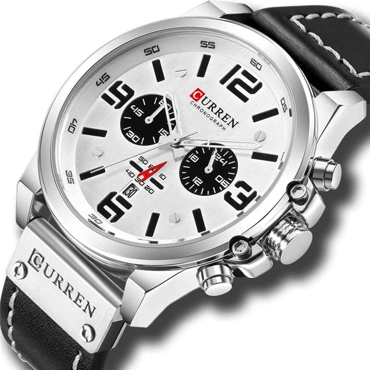 Men Chronograph Sport Watches Brown Leather Strap Quartz Watch Business Casual Wrist Watch for Men