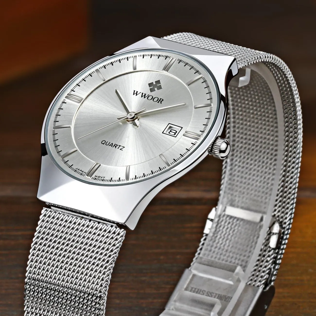 Men New Top Luxury Watch Ultra Thin Stainless Steel Mesh Band Quartz Wristwatch Fashion Casual Watches