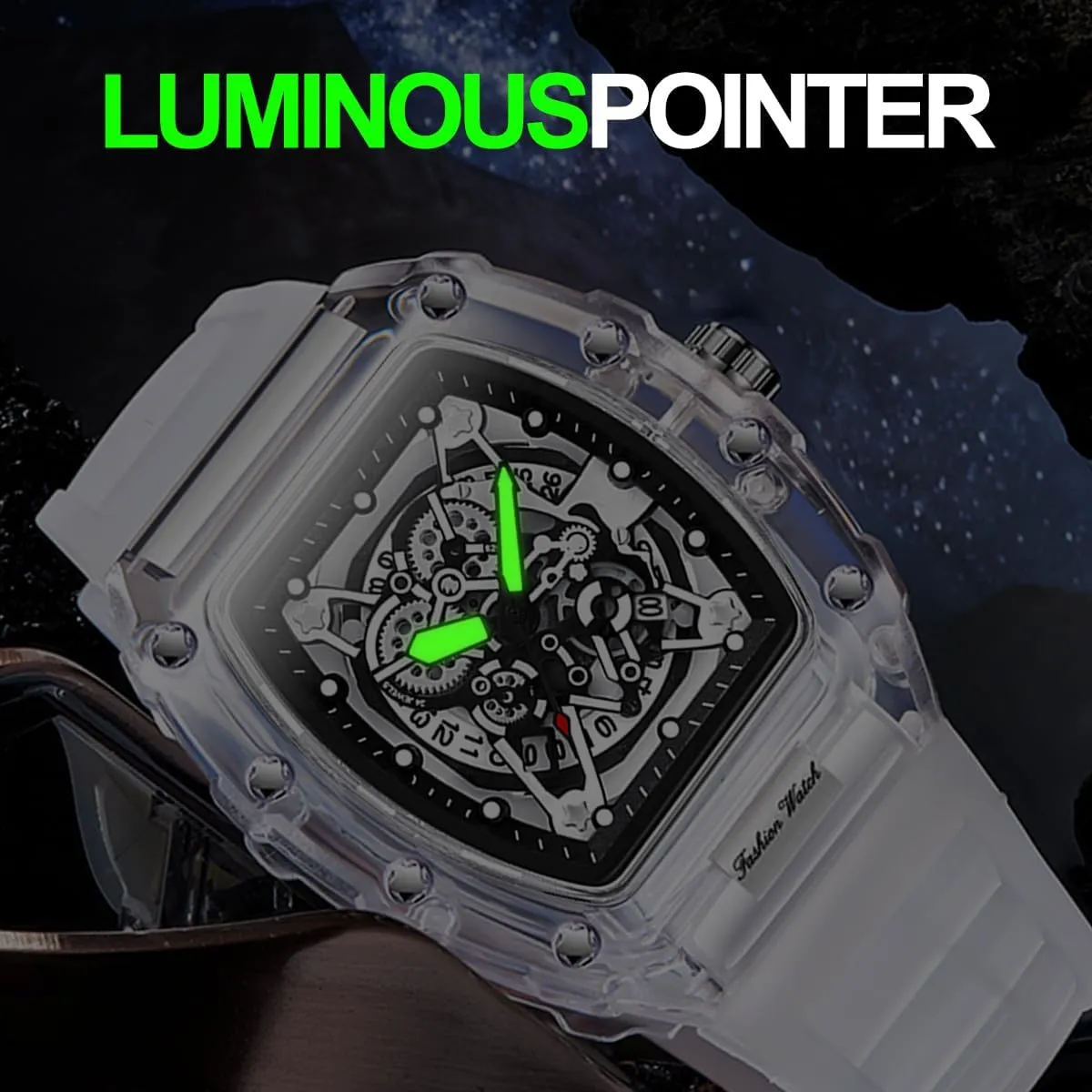 Men Watch Tonneau Casual Wrist Watch Soft Silicon Band Fashion Cool Watch for Men