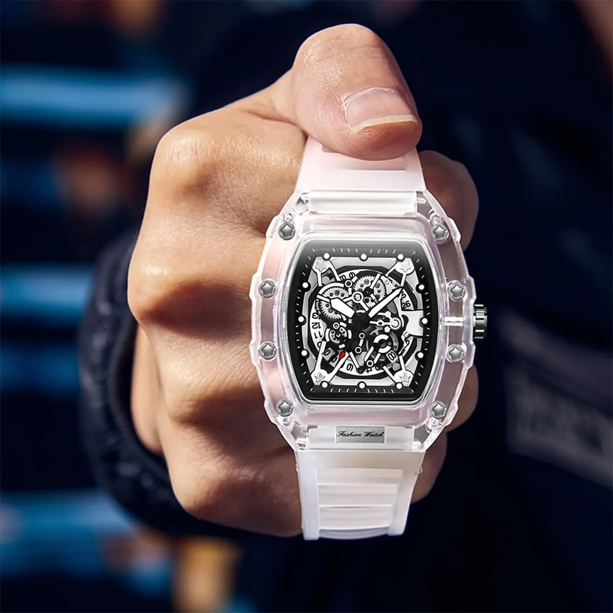 Men Watch Tonneau Casual Wrist Watch Soft Silicon Band Fashion Cool Watch for Men