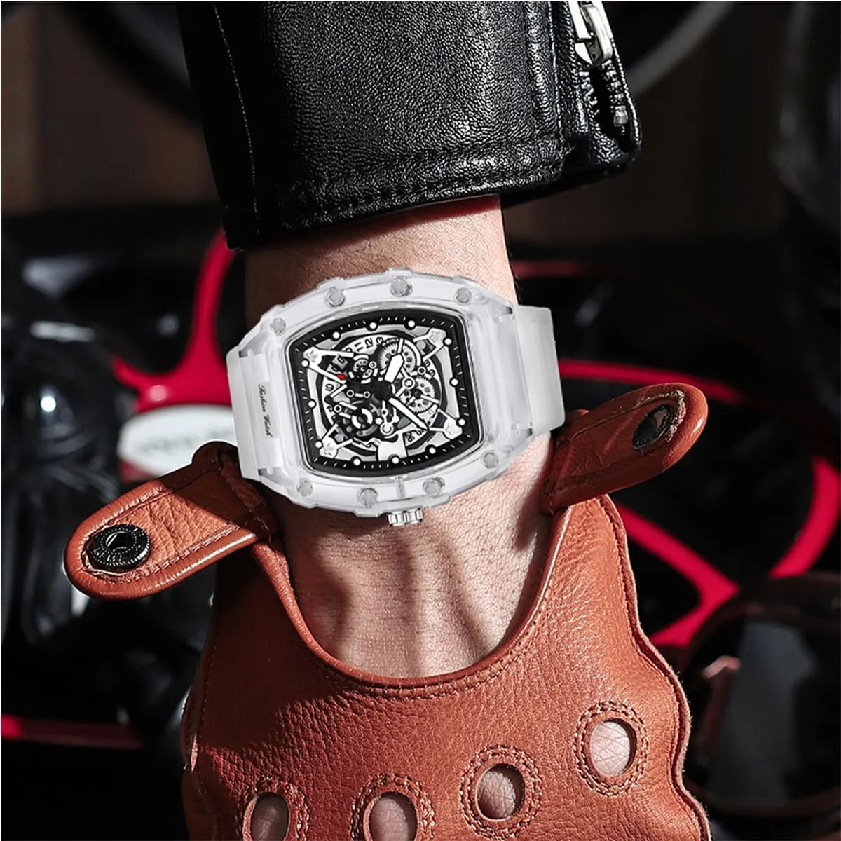 Men Watch Tonneau Casual Wrist Watch Soft Silicon Band Fashion Cool Watch for Men