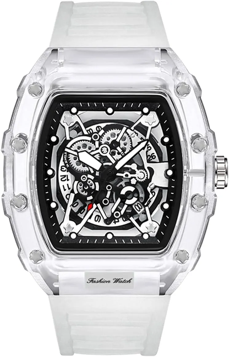 Men Watch Tonneau Casual Wrist Watch Soft Silicon Band Fashion Cool Watch for Men