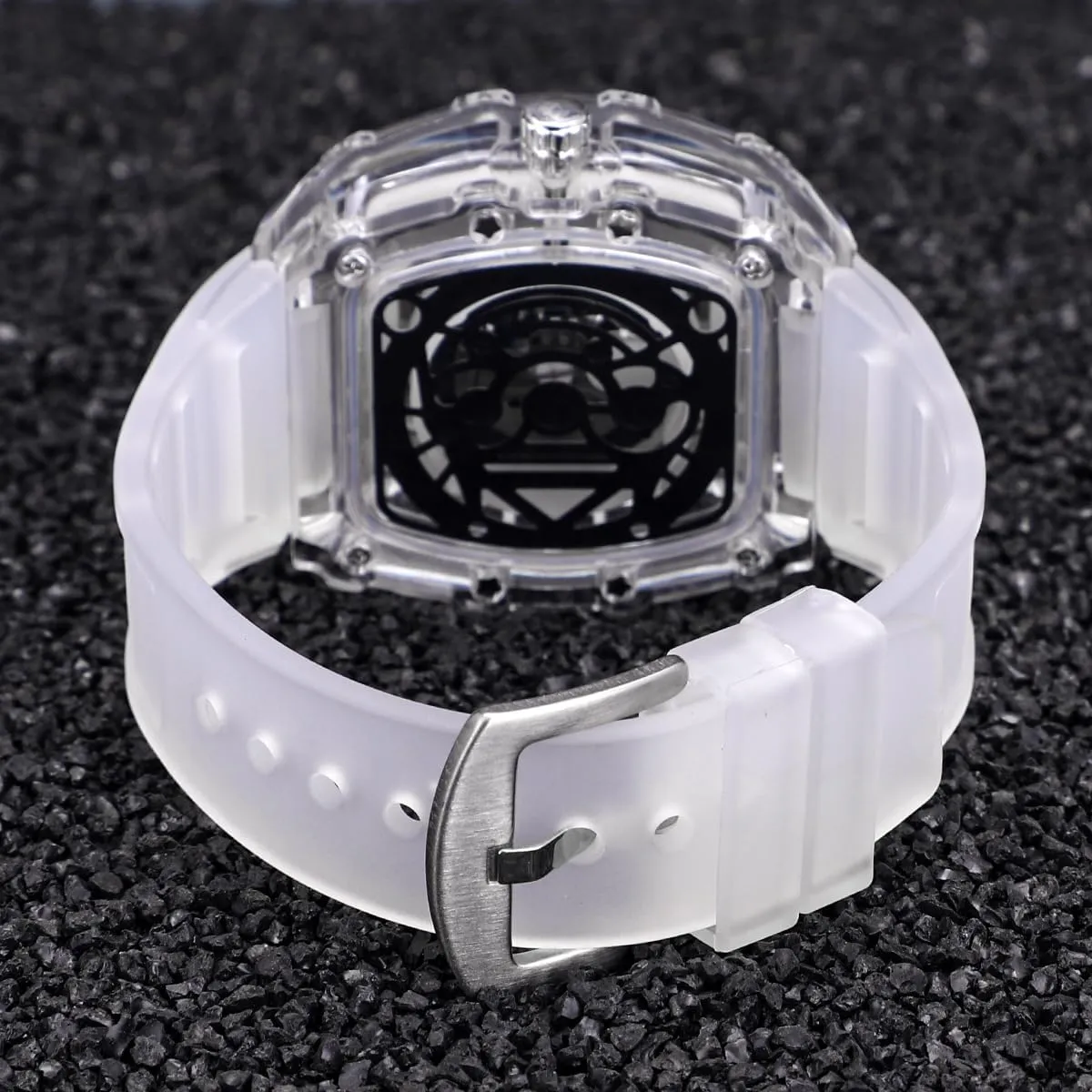 Men Watch Tonneau Casual Wrist Watch Soft Silicon Band Fashion Cool Watch for Men