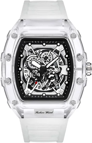 Men Watch Tonneau Casual Wrist Watch Soft Silicon Band Fashion Cool Watch for Men