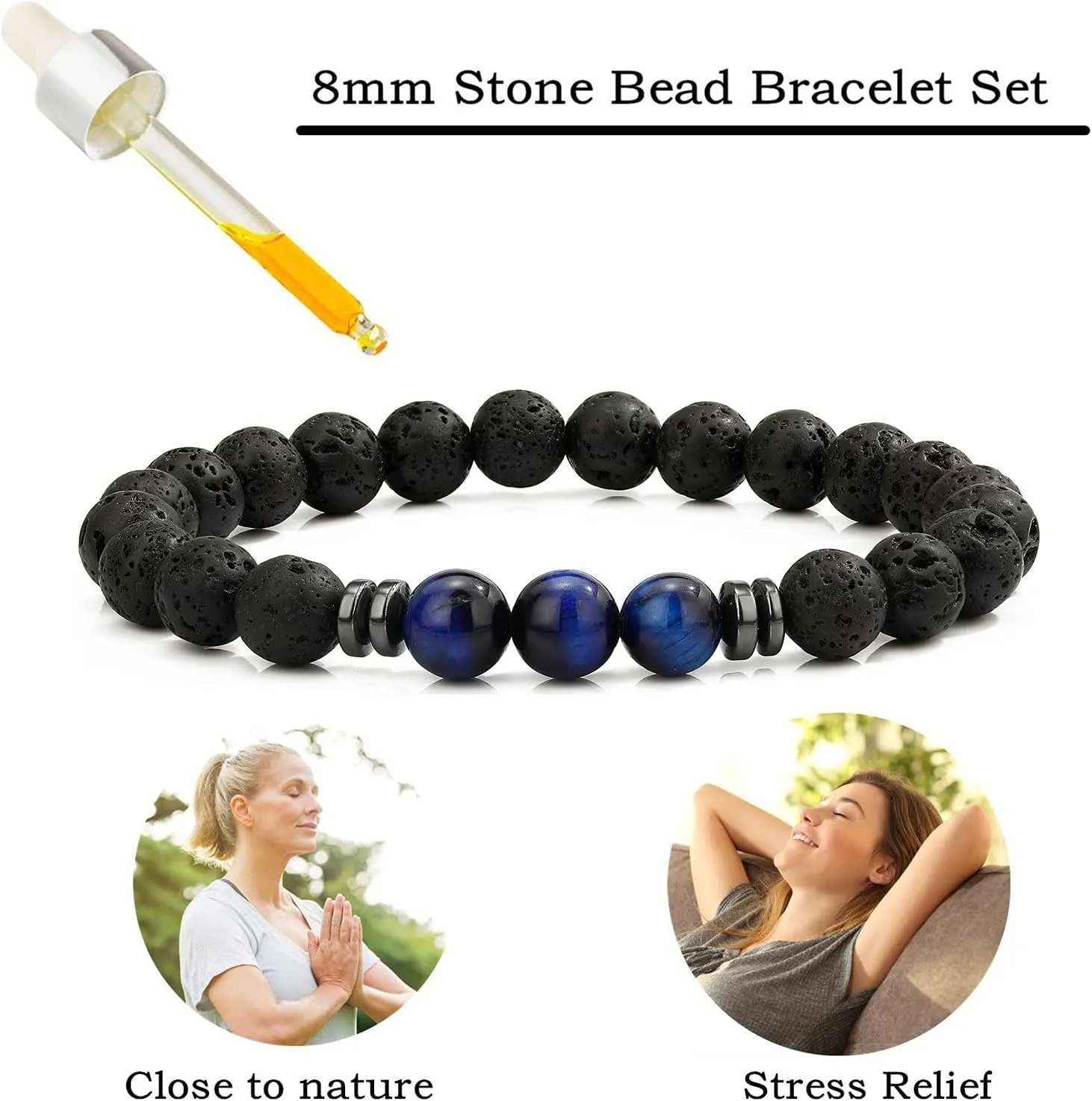 MengPa Mens Beaded Bracelets Couples Matching Bracelet Set Lava Rock Beads for Women Stone Jewelry