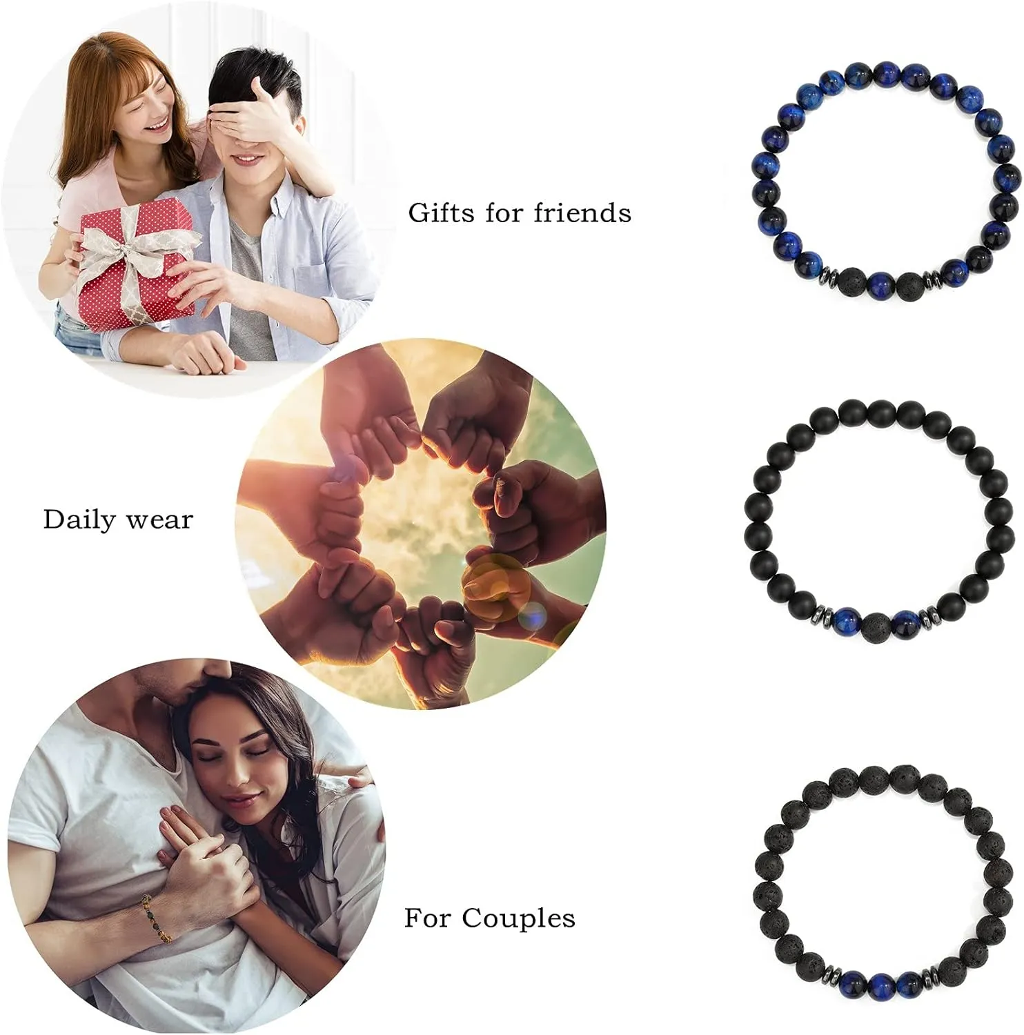MengPa Mens Beaded Bracelets Couples Matching Bracelet Set Lava Rock Beads for Women Stone Jewelry