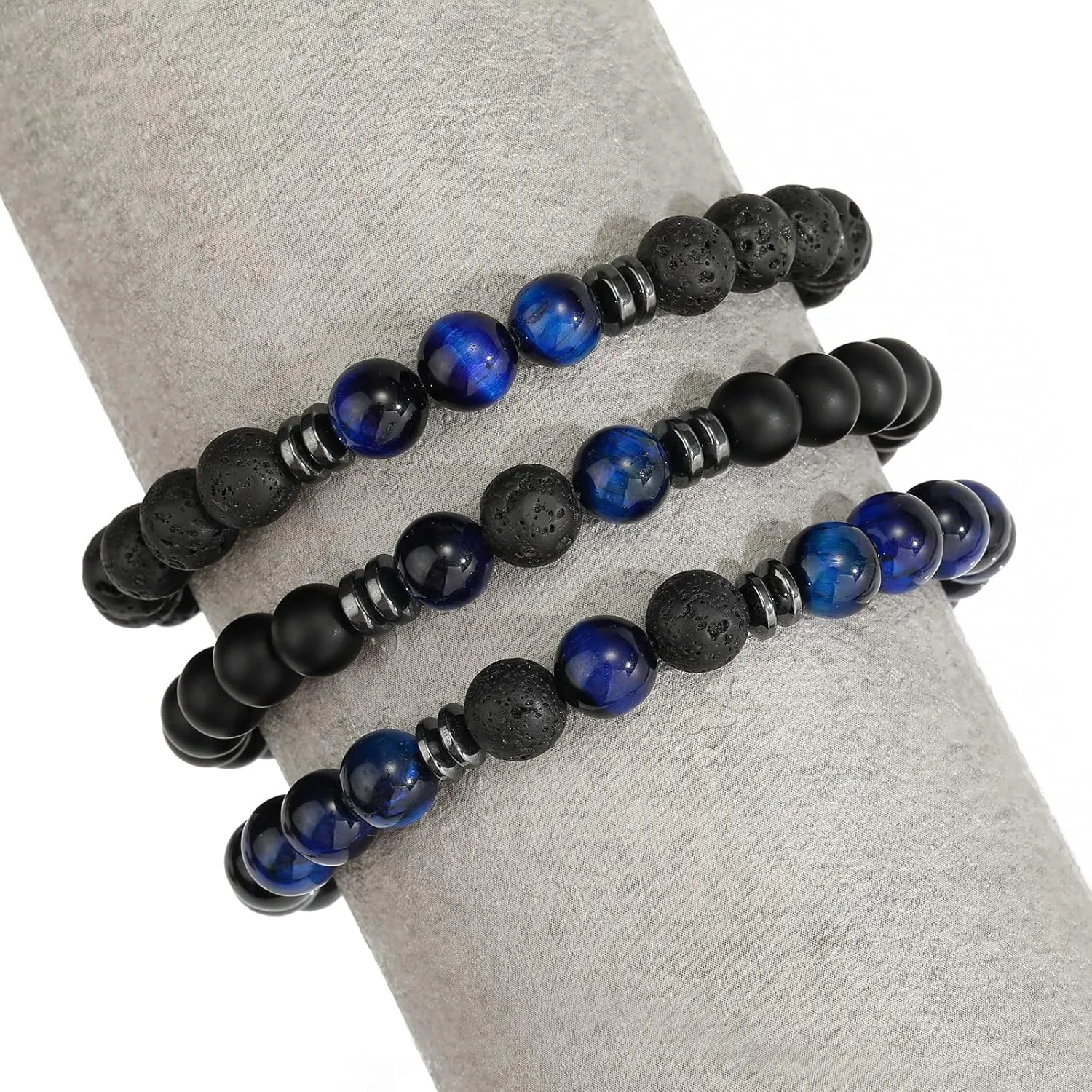 MengPa Mens Beaded Bracelets Couples Matching Bracelet Set Lava Rock Beads for Women Stone Jewelry