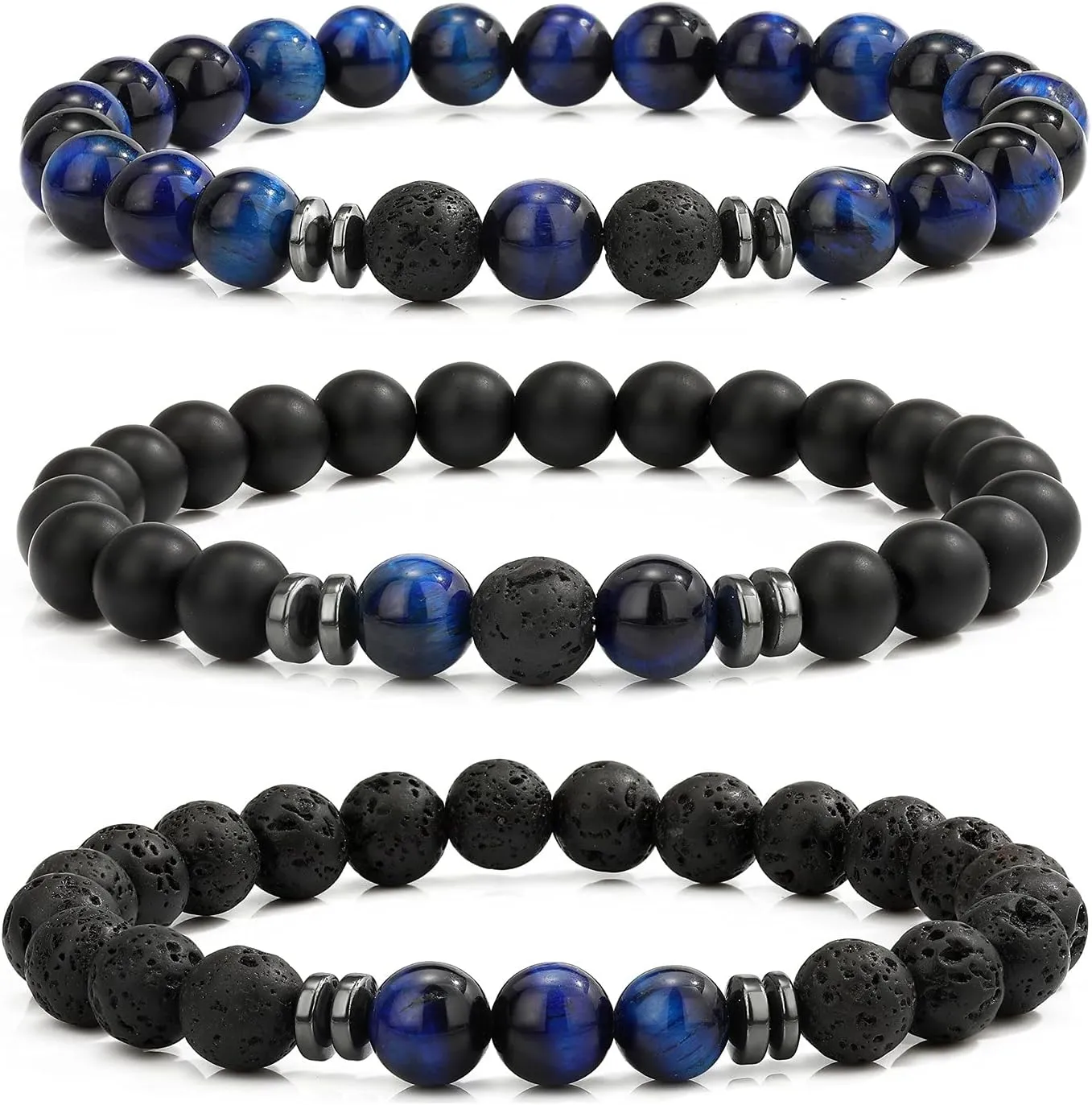 MengPa Mens Beaded Bracelets Couples Matching Bracelet Set Lava Rock Beads for Women Stone Jewelry