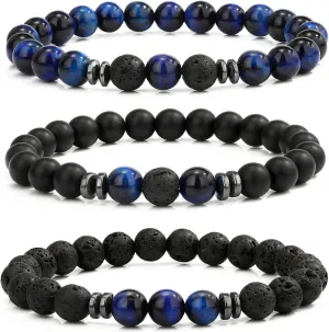 MengPa Mens Beaded Bracelets Couples Matching Bracelet Set Lava Rock Beads for Women Stone Jewelry