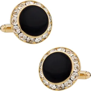 Men's Black & Gold Enamel CZ Crystal Cufflinks with Hard-Sided Presentation Gift Box