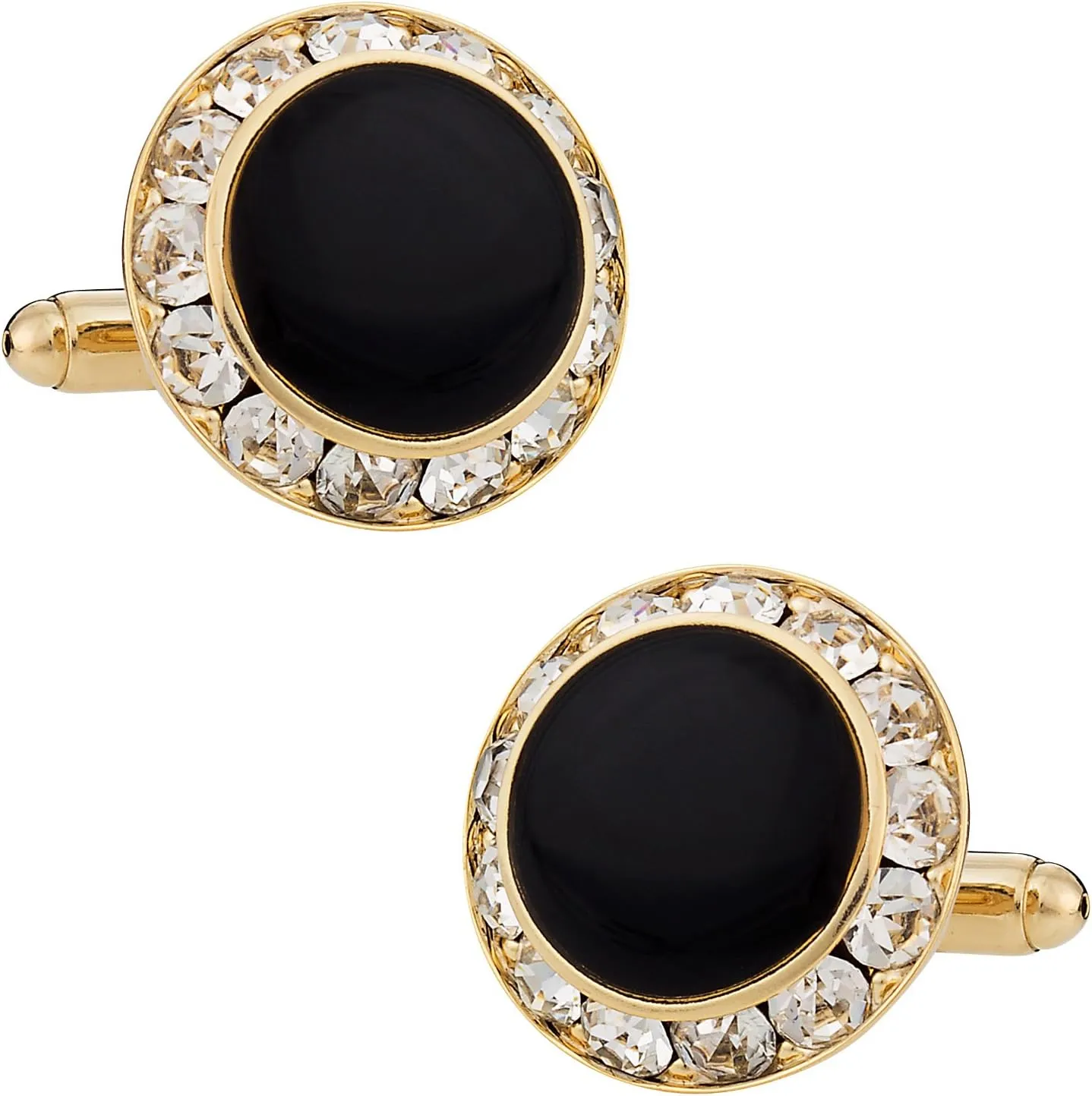 Men's Black & Gold Enamel CZ Crystal Cufflinks with Hard-Sided Presentation Gift Box