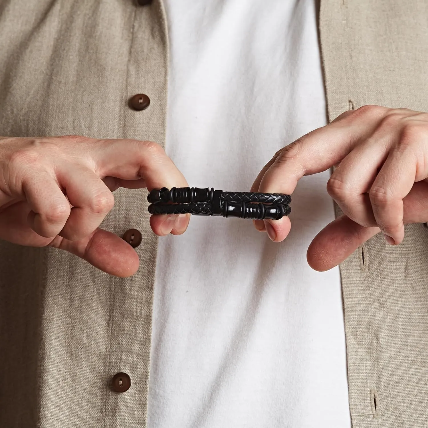 Mens Leather Bracelet | Stylish Braided Wristband with Magnetic Clasp | Unique Gifts for Men, Dad, and Boyfriend | Casual Stainless Steel Jewelry | Pulseras para Hombres