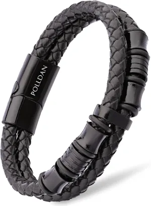 Mens Leather Bracelet | Stylish Braided Wristband with Magnetic Clasp | Unique Gifts for Men, Dad, and Boyfriend | Casual Stainless Steel Jewelry | Pulseras para Hombres