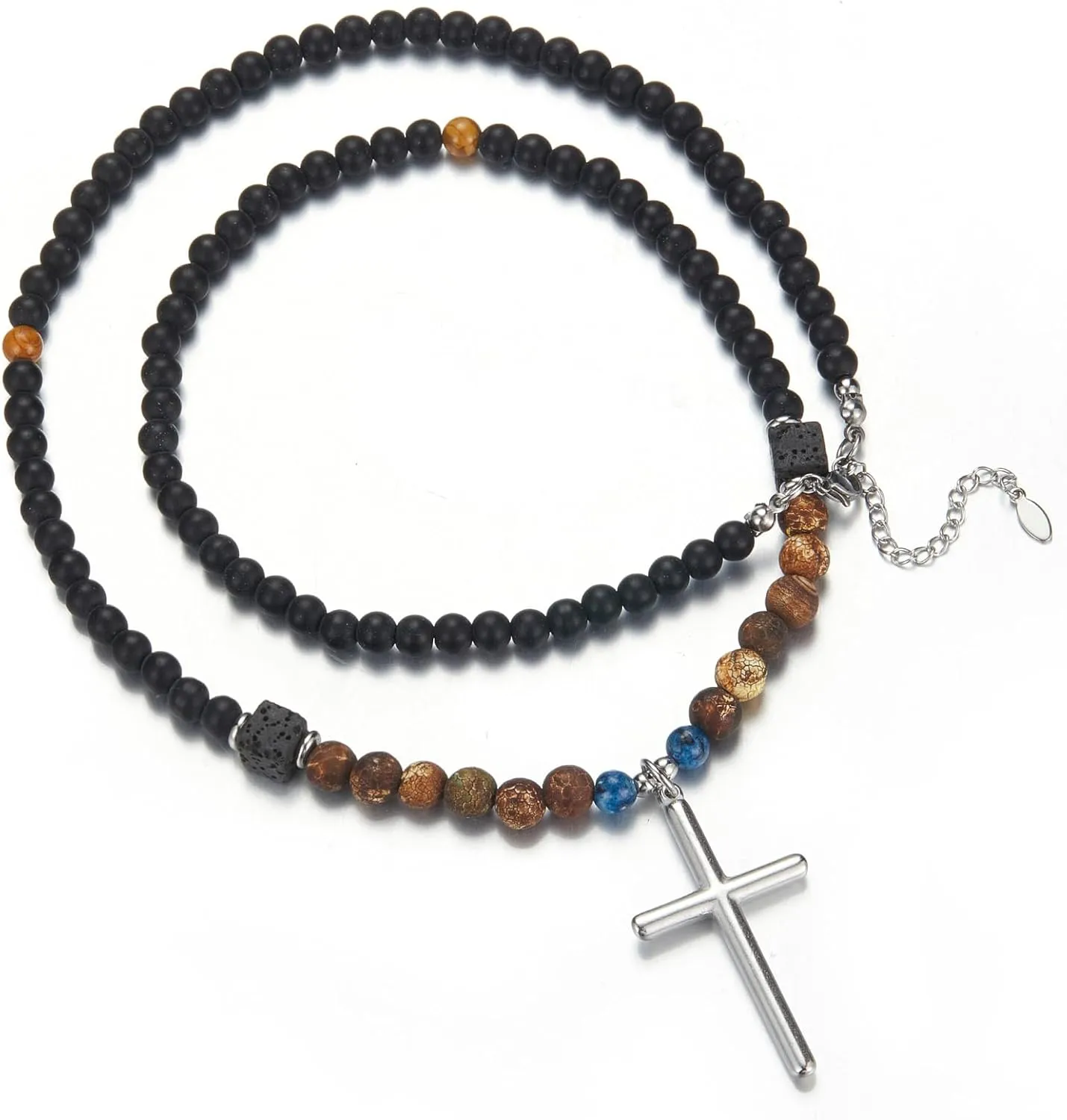 Mens Long Beaded Necklace Natural Stone Bead Necklace with Pendant Costume Jewelry Birthday Gifts for Men