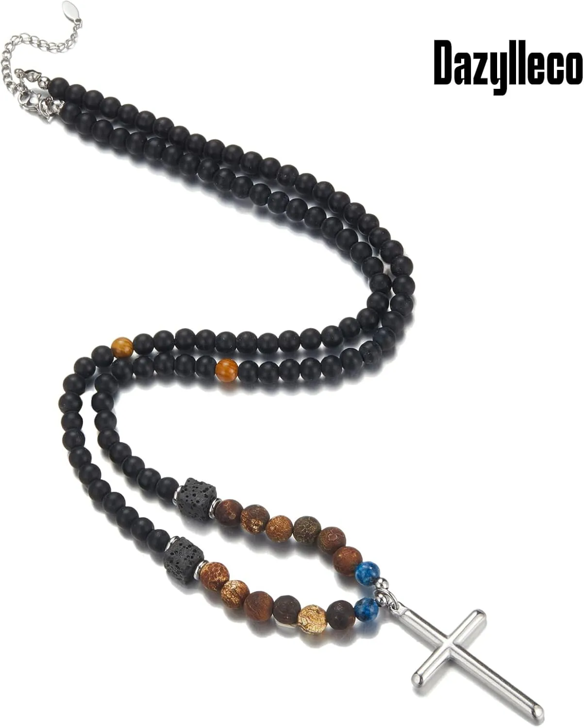 Mens Long Beaded Necklace Natural Stone Bead Necklace with Pendant Costume Jewelry Birthday Gifts for Men