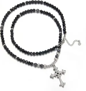 Mens Long Beaded Necklace Natural Stone Bead Necklace with Pendant Costume Jewelry Birthday Gifts for Men