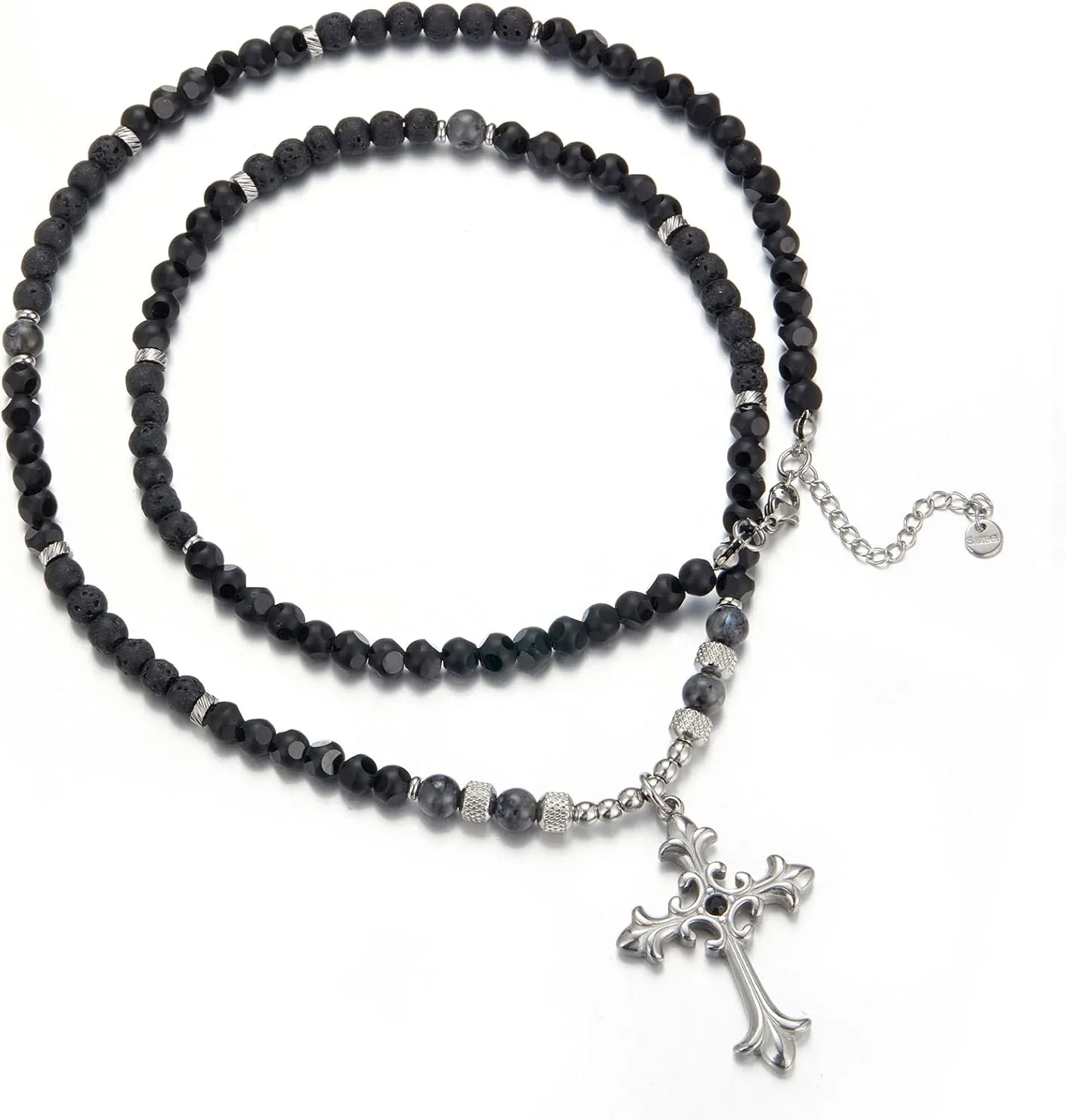 Mens Long Beaded Necklace Natural Stone Bead Necklace with Pendant Costume Jewelry Birthday Gifts for Men