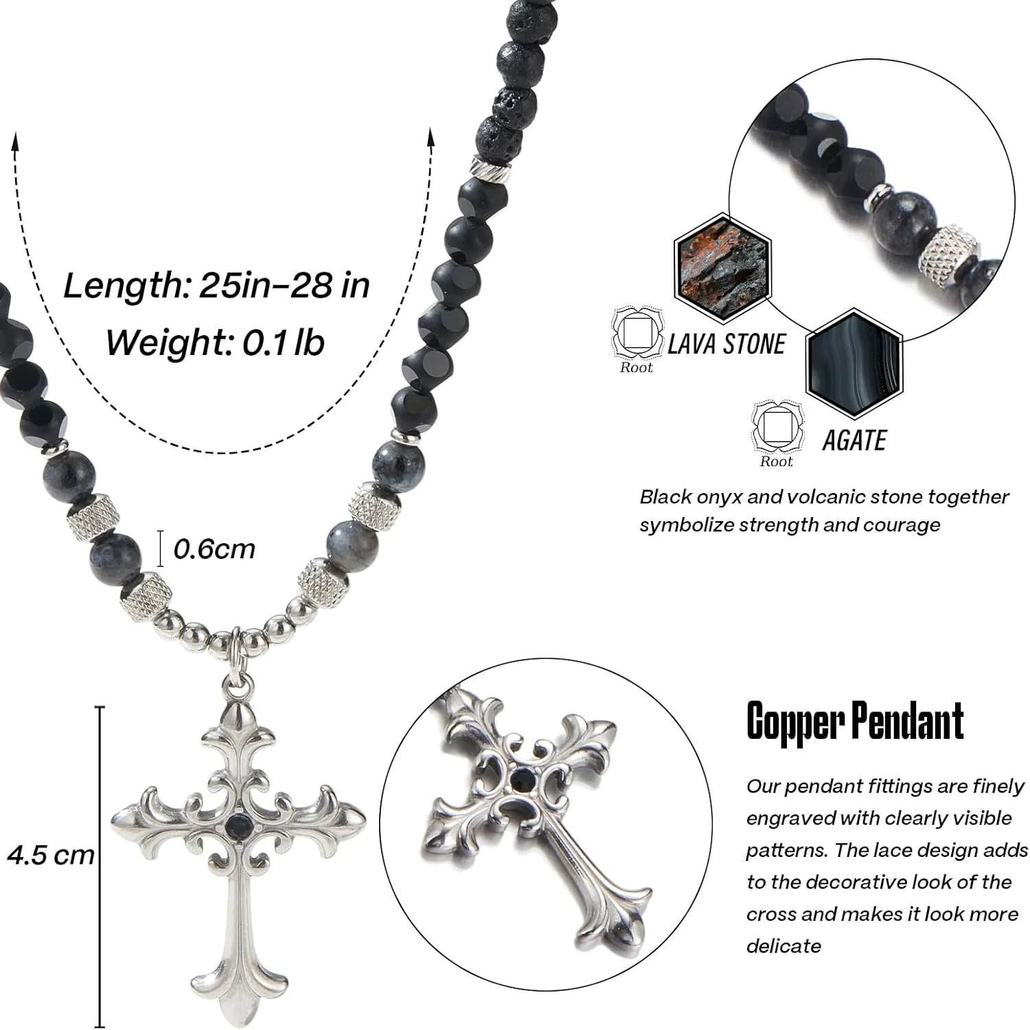Mens Long Beaded Necklace Natural Stone Bead Necklace with Pendant Costume Jewelry Birthday Gifts for Men