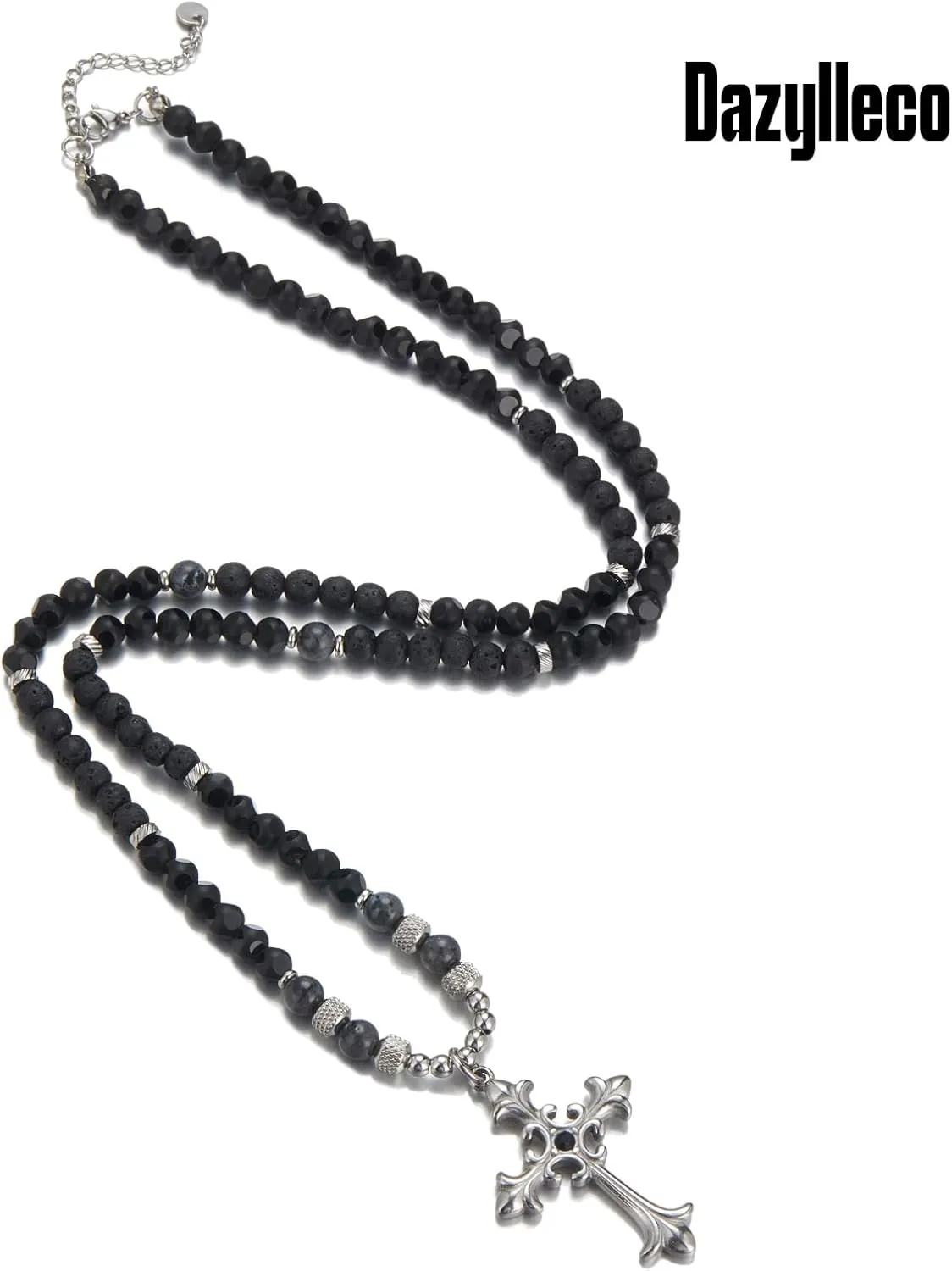 Mens Long Beaded Necklace Natural Stone Bead Necklace with Pendant Costume Jewelry Birthday Gifts for Men