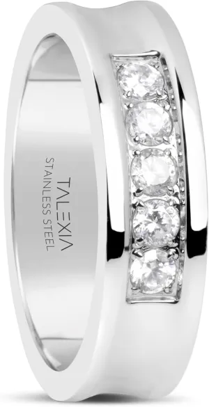 Mens Rings Stainless Steel Stylish Gold-Tone Band with Comfort Fit and Round Cut Diamonds  7mm Stainless Steel Mens Wedding Band, CZ Rings for Men, Ideal for Anniversaries or Weddings