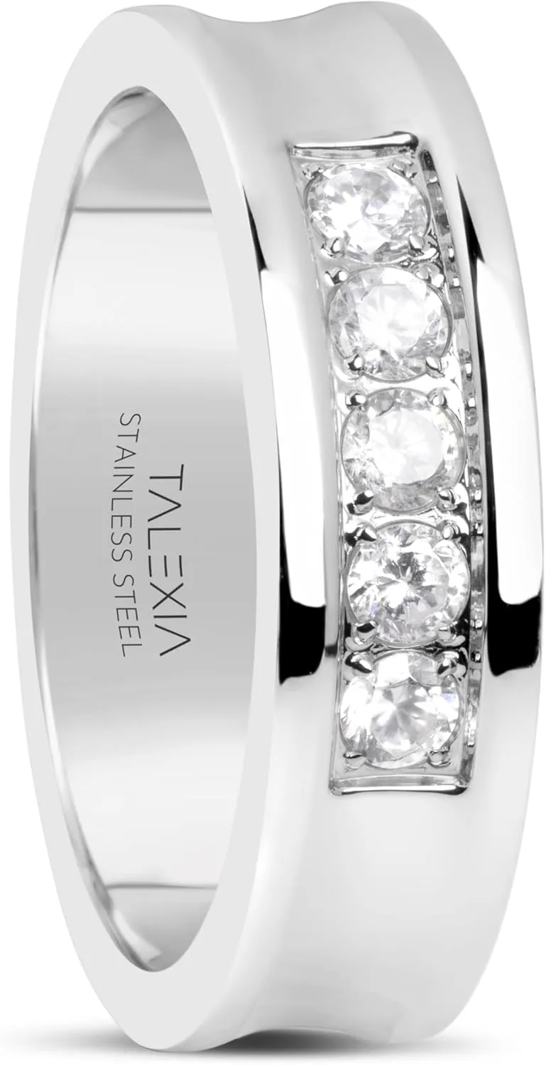 Mens Rings Stainless Steel Stylish Gold-Tone Band with Comfort Fit and Round Cut Diamonds  7mm Stainless Steel Mens Wedding Band, CZ Rings for Men, Ideal for Anniversaries or Weddings