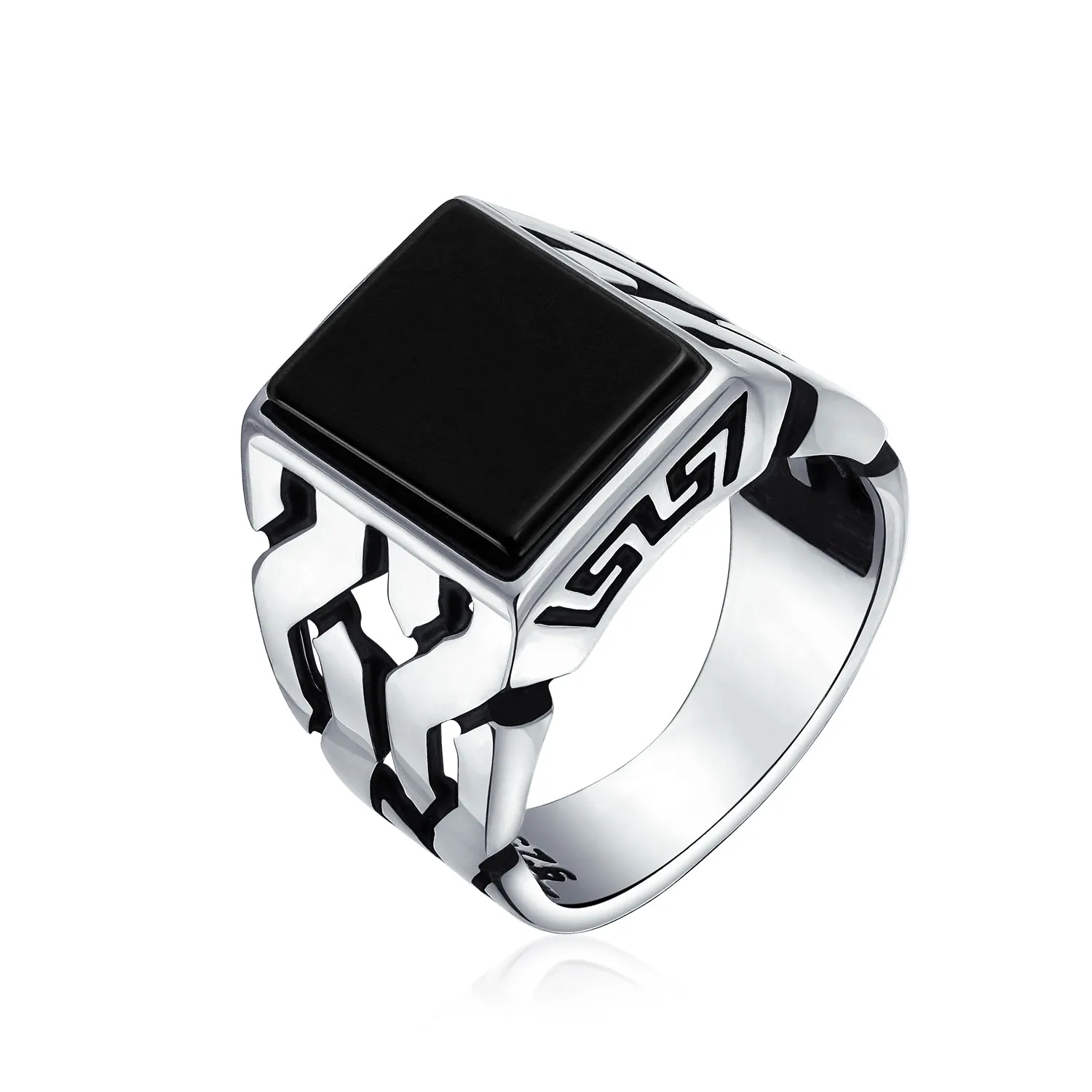 Men's Silver Ring: Cuban Curb Link Chain Initial Monogram Signet Sterling Silver