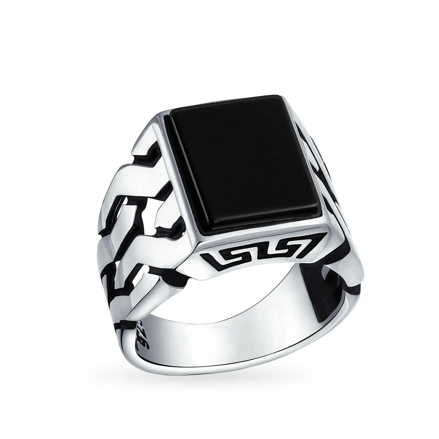 Men's Silver Ring: Cuban Curb Link Chain Initial Monogram Signet Sterling Silver