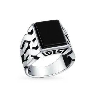 Men's Silver Ring: Cuban Curb Link Chain Initial Monogram Signet Sterling Silver
