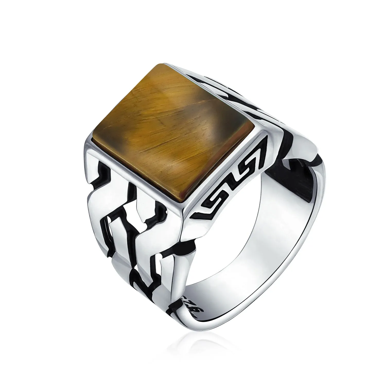 Men's Silver Ring: Cuban Curb Link Chain Initial Monogram Signet Sterling Silver