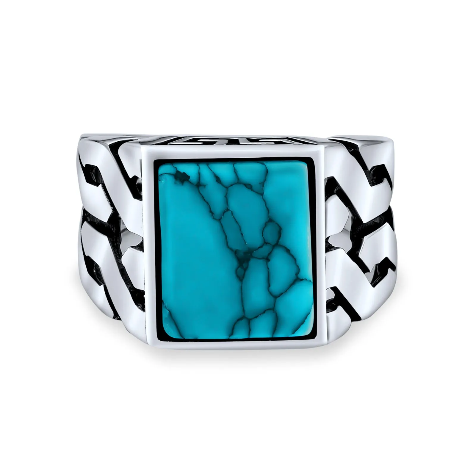 Men's Silver Ring: Cuban Curb Link Chain Initial Monogram Signet Sterling Silver