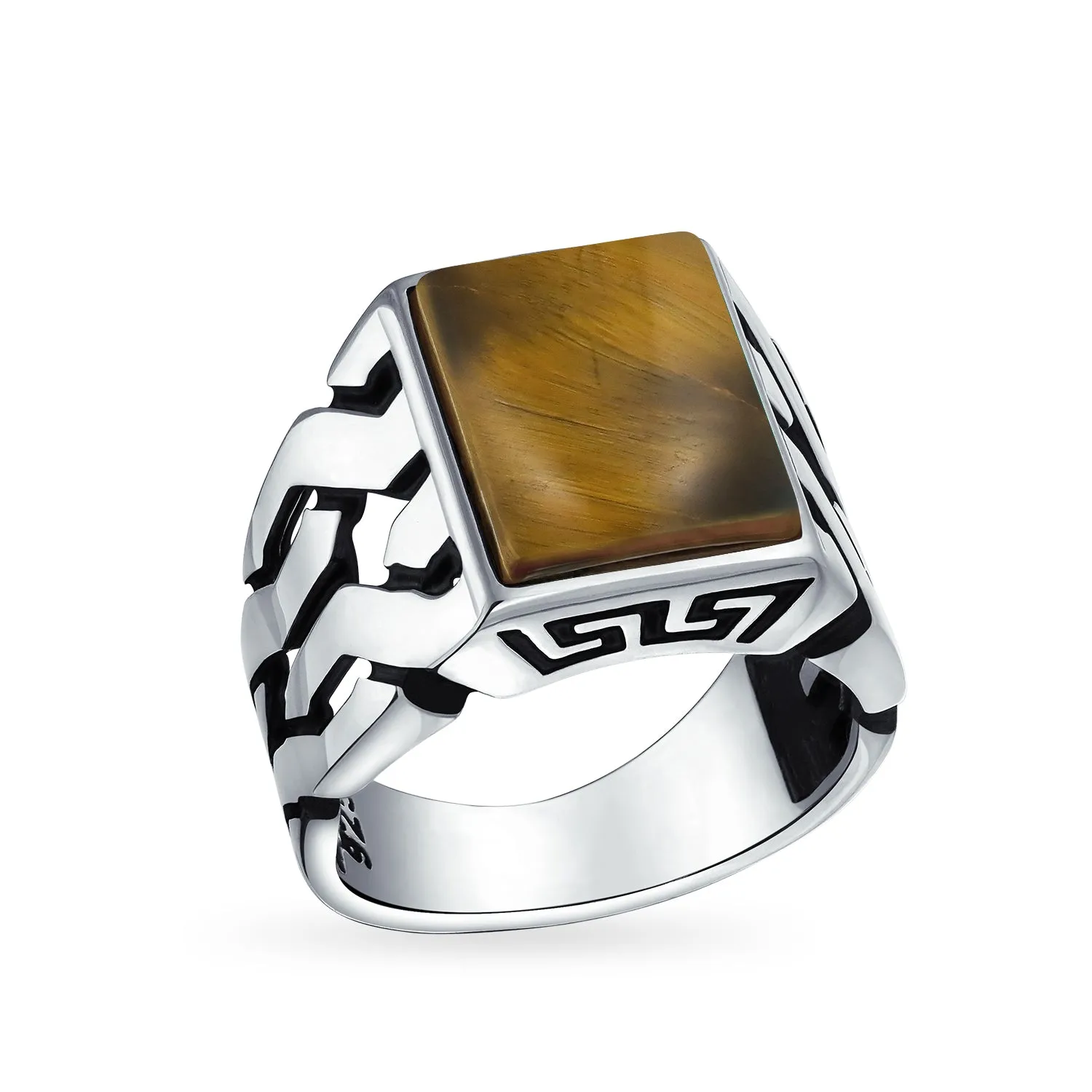 Men's Silver Ring: Cuban Curb Link Chain Initial Monogram Signet Sterling Silver