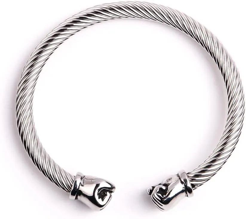 Men's Stainless Steel Punk Fist Open Bangle Bracelets Charm Jewelry Silver/Gold/Black
