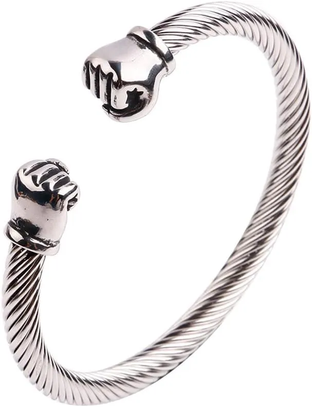 Men's Stainless Steel Punk Fist Open Bangle Bracelets Charm Jewelry Silver/Gold/Black
