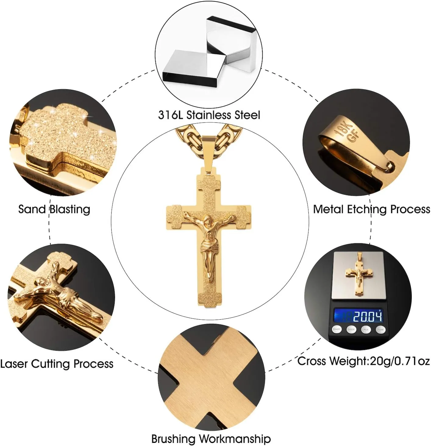 Mens Stainless Steel Silver Gold Jesus Cross Pendant Necklace Chain Bracelet Set Jewelry 45/50/55/60/65/70/75cm