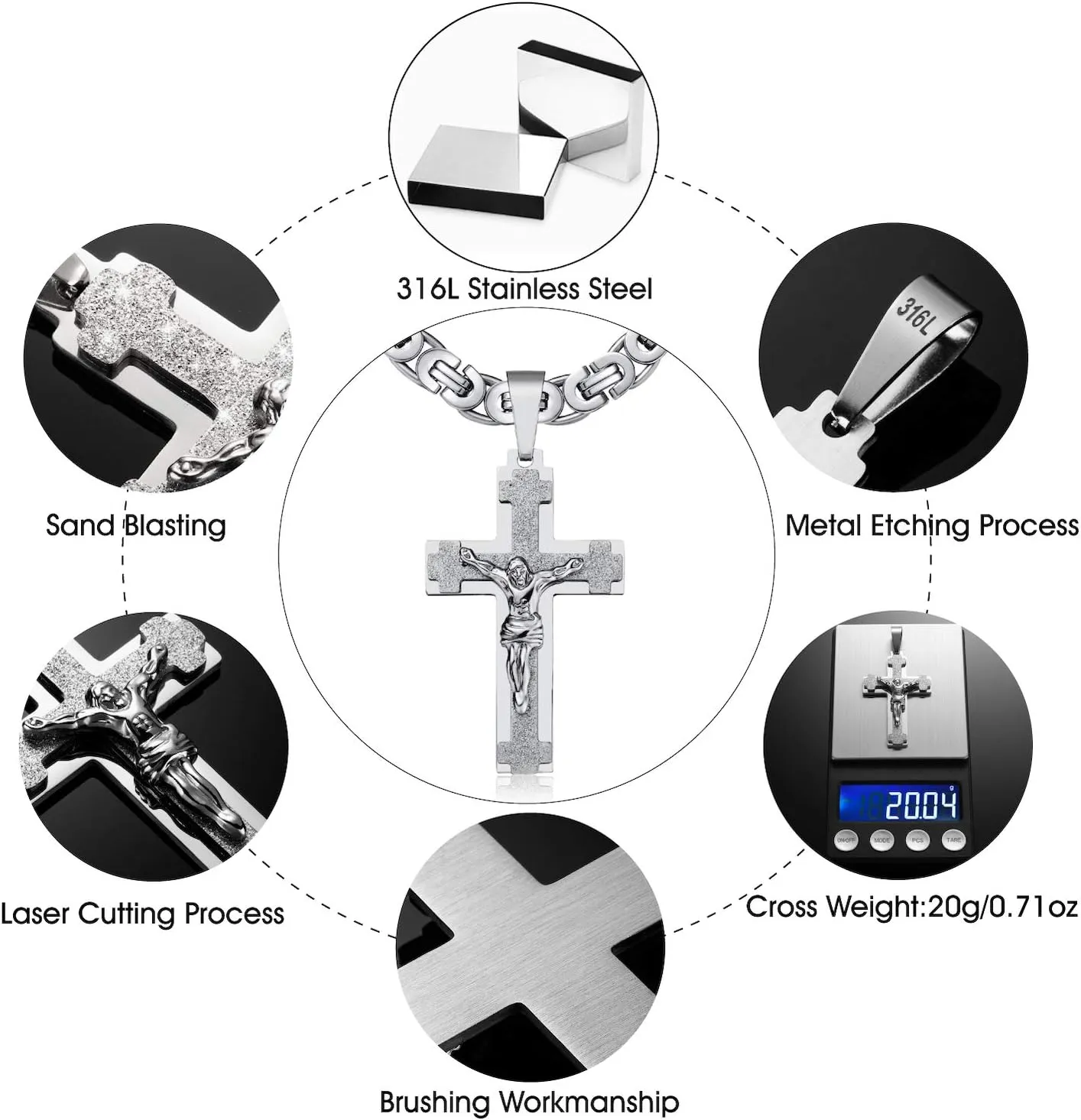 Mens Stainless Steel Silver Gold Jesus Cross Pendant Necklace Chain Bracelet Set Jewelry 45/50/55/60/65/70/75cm