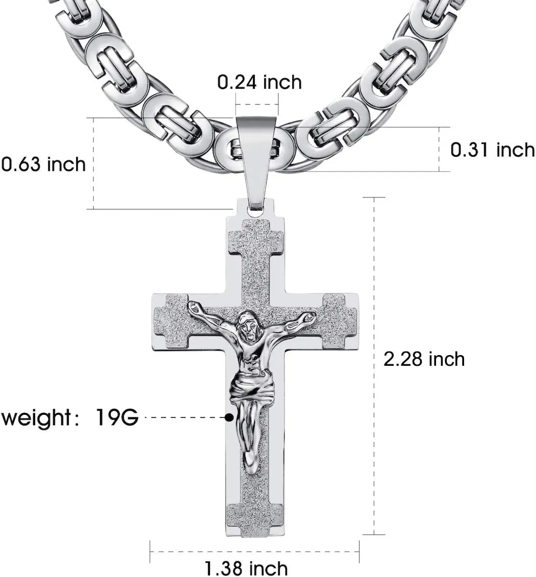 Mens Stainless Steel Silver Gold Jesus Cross Pendant Necklace Chain Bracelet Set Jewelry 45/50/55/60/65/70/75cm