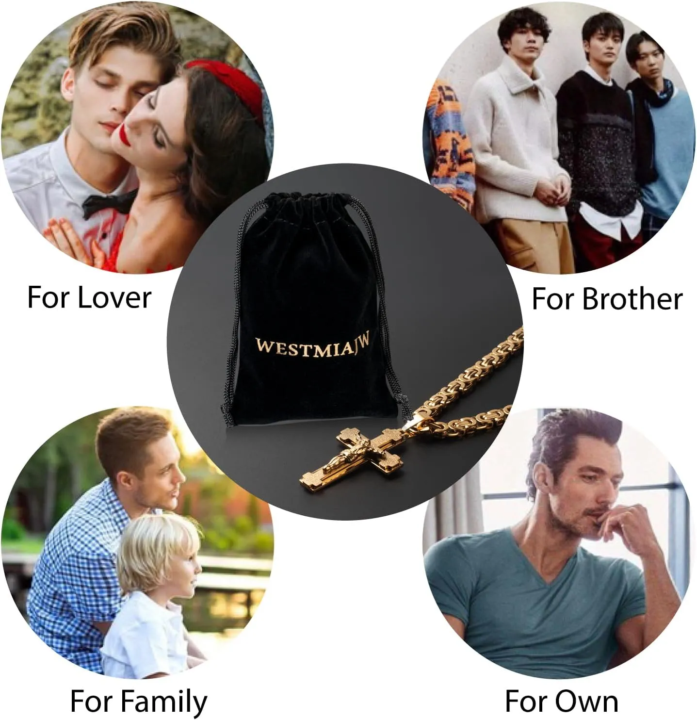 Mens Stainless Steel Silver Gold Jesus Cross Pendant Necklace Chain Bracelet Set Jewelry 45/50/55/60/65/70/75cm