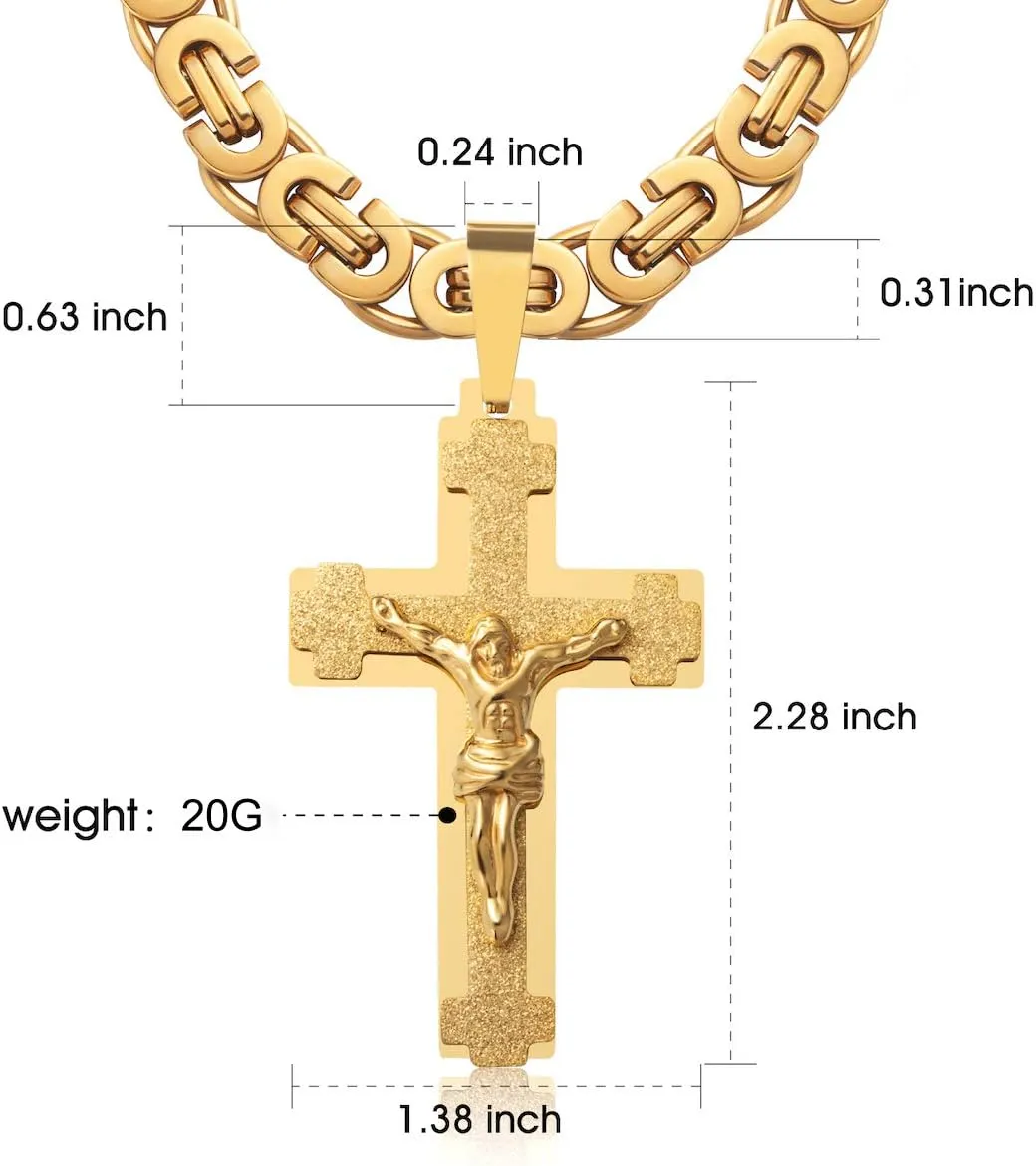 Mens Stainless Steel Silver Gold Jesus Cross Pendant Necklace Chain Bracelet Set Jewelry 45/50/55/60/65/70/75cm