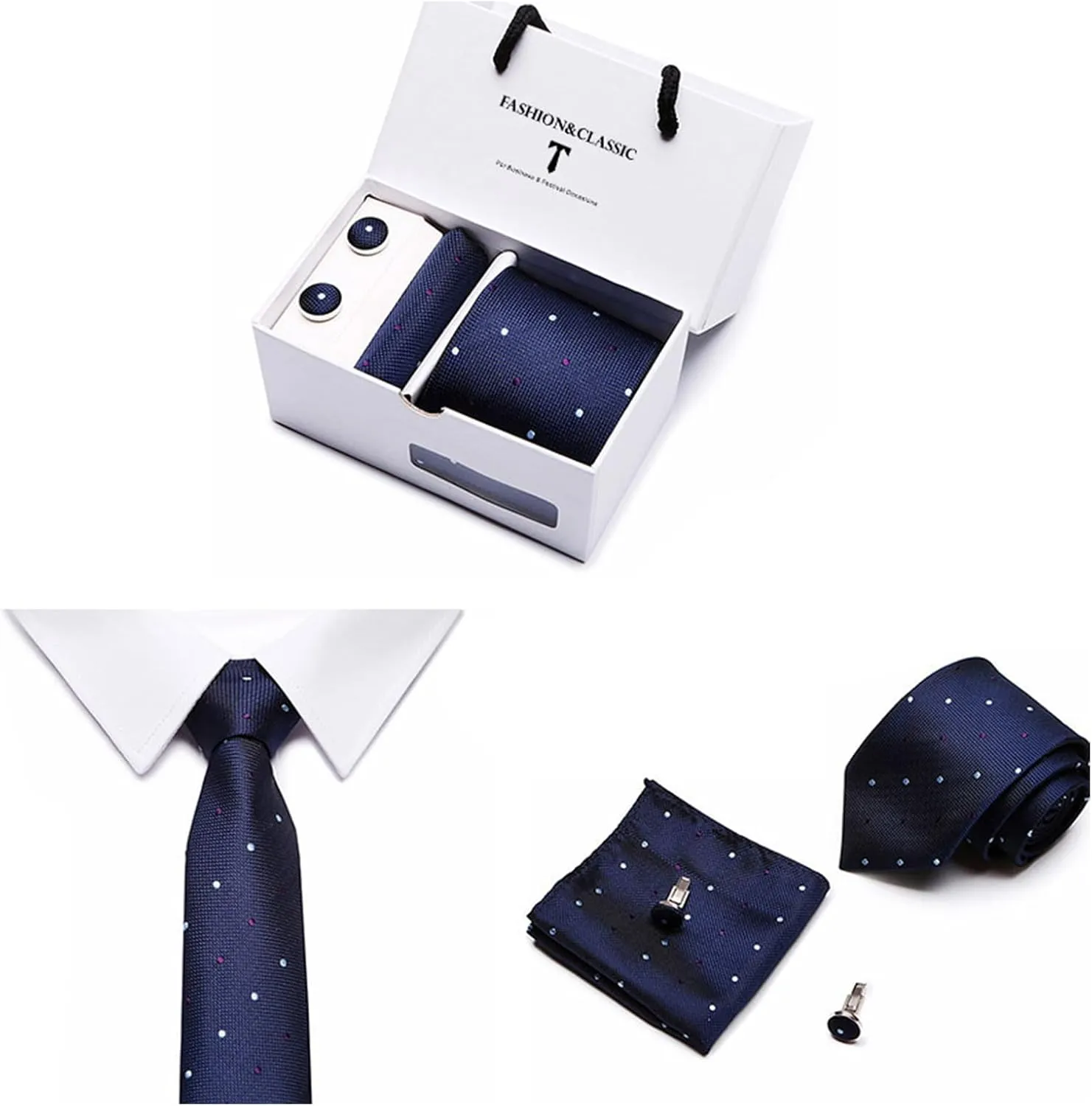 Men's Ties Classic Men's Ties with Men's Cufflinks Pocket Square Handkerchief Men's Tie Sets