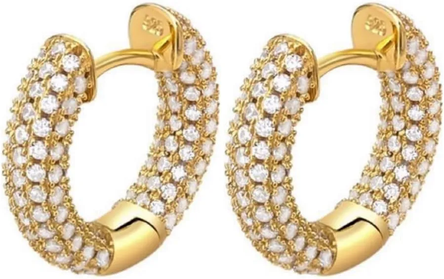 Men's Women 3D Gold Hoops Cartilage Cuff Yellow Gold Plated 925 Sterling Silver Fully Iced Cz Honey Comb FLower Set Ice Out Unisex Huggie Hoop Earrings For Men Jewelry Gifts For Dad Fathers
