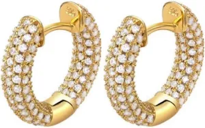 Men's Women 3D Gold Hoops Cartilage Cuff Yellow Gold Plated 925 Sterling Silver Fully Iced Cz Honey Comb FLower Set Ice Out Unisex Huggie Hoop Earrings For Men Jewelry Gifts For Dad Fathers
