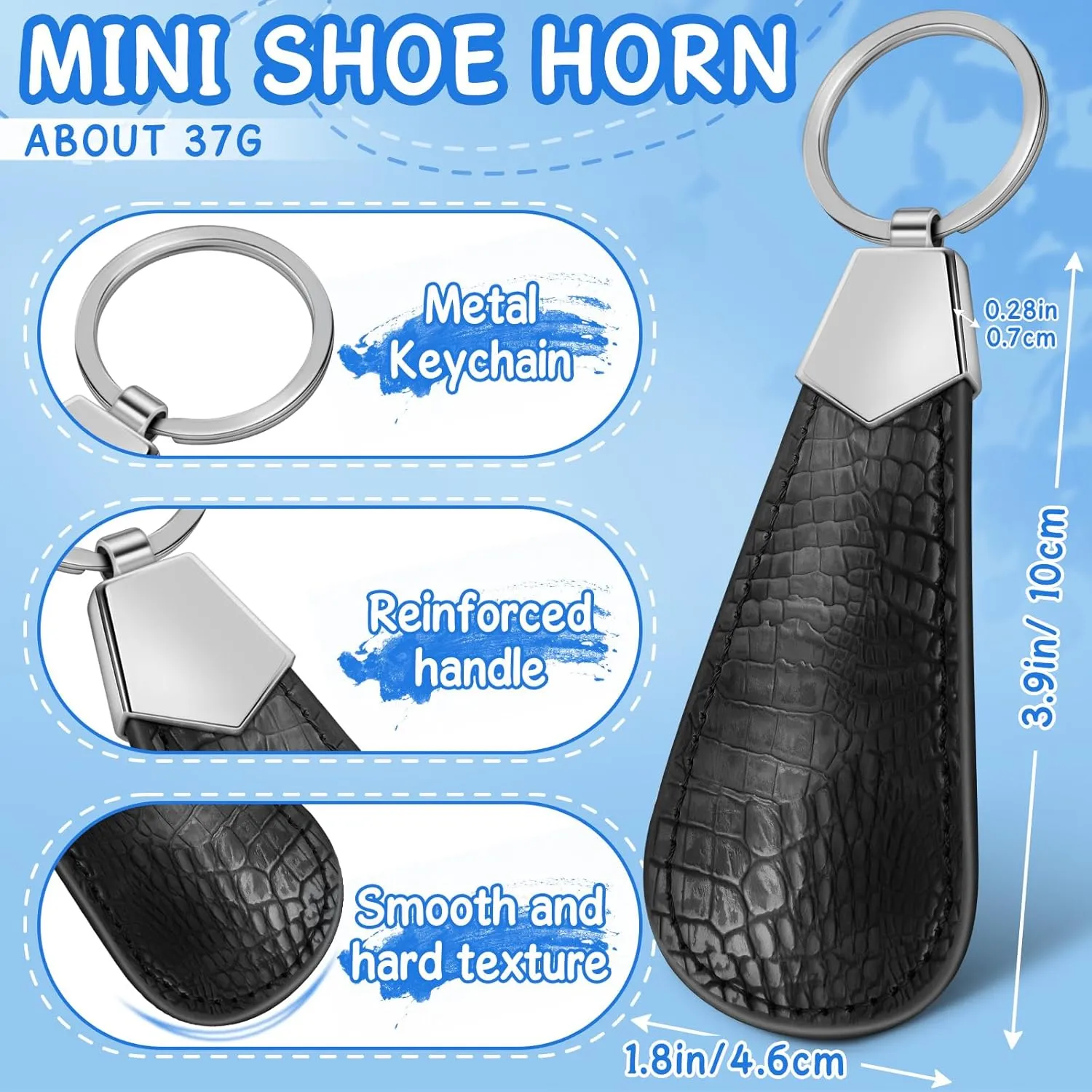Metal Shoe Horn 5 In, Mini Stainless Steel Shoehorn Travel with Leather Handle Portable Key Chain for Kids Women,Men