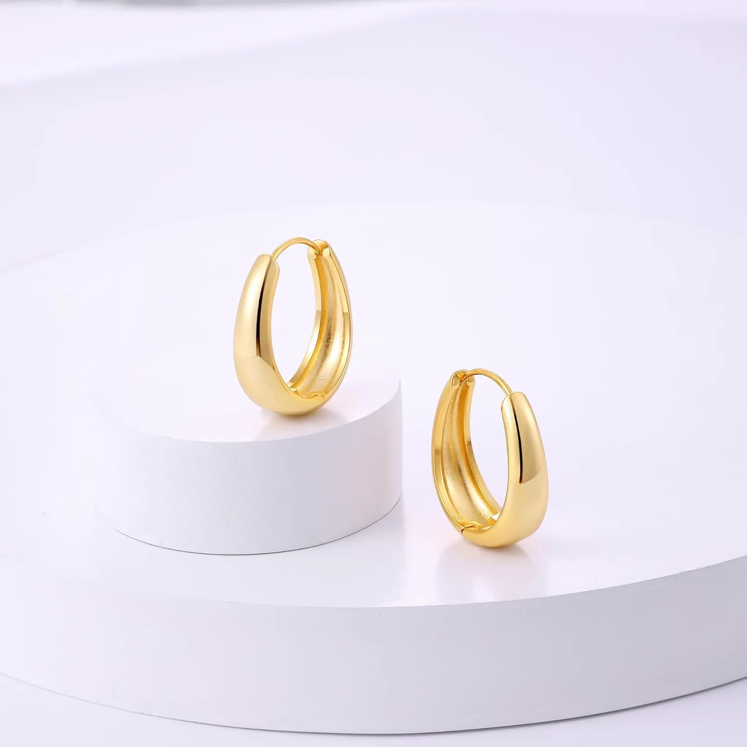 micuco Chunky Gold Hoop Earrings for Women - 18K Real Gold Plated Lightweight Hollow Hypoallergenic Earrings for Women