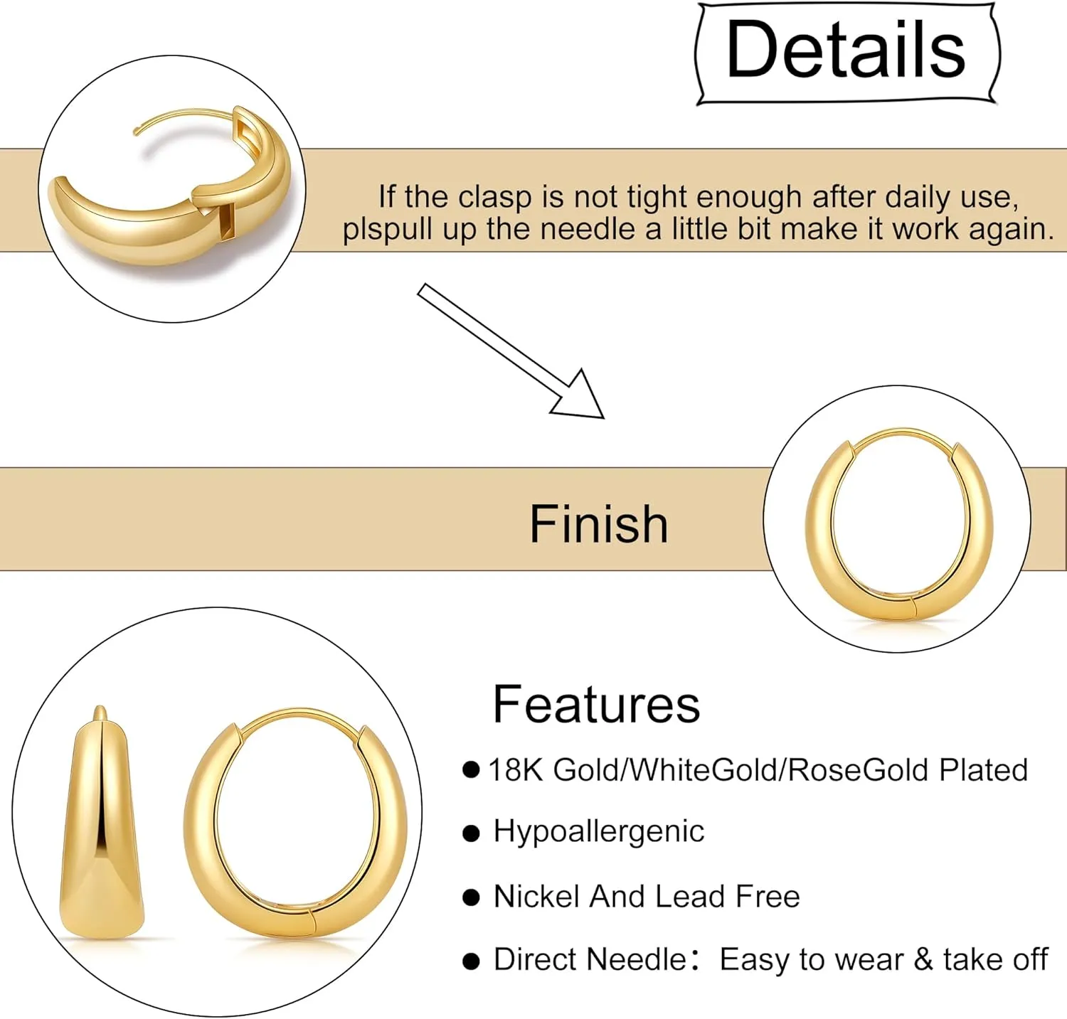 micuco Chunky Gold Hoop Earrings for Women - 18K Real Gold Plated Lightweight Hollow Hypoallergenic Earrings for Women