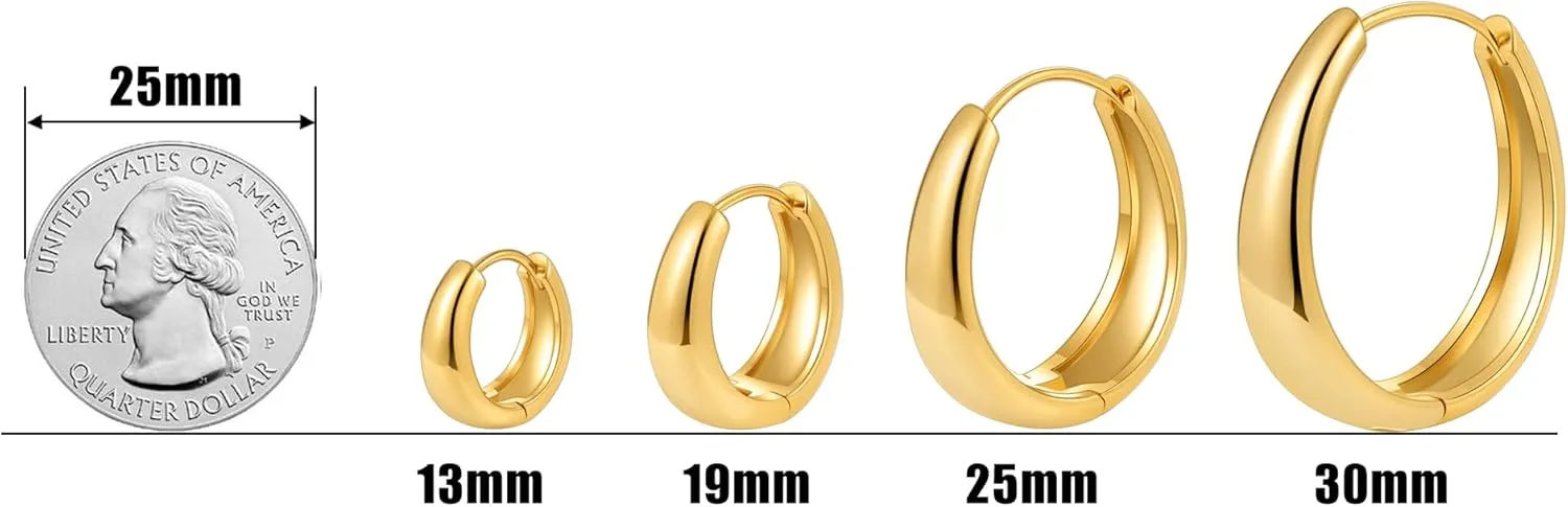 micuco Chunky Gold Hoop Earrings for Women - 18K Real Gold Plated Lightweight Hollow Hypoallergenic Earrings for Women