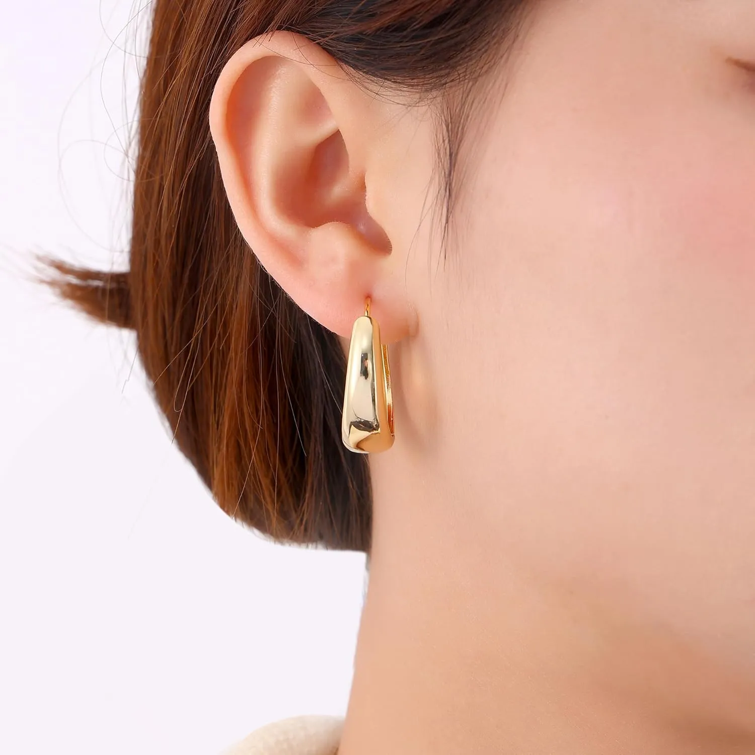 micuco Chunky Gold Hoop Earrings for Women - 18K Real Gold Plated Lightweight Hollow Hypoallergenic Earrings for Women