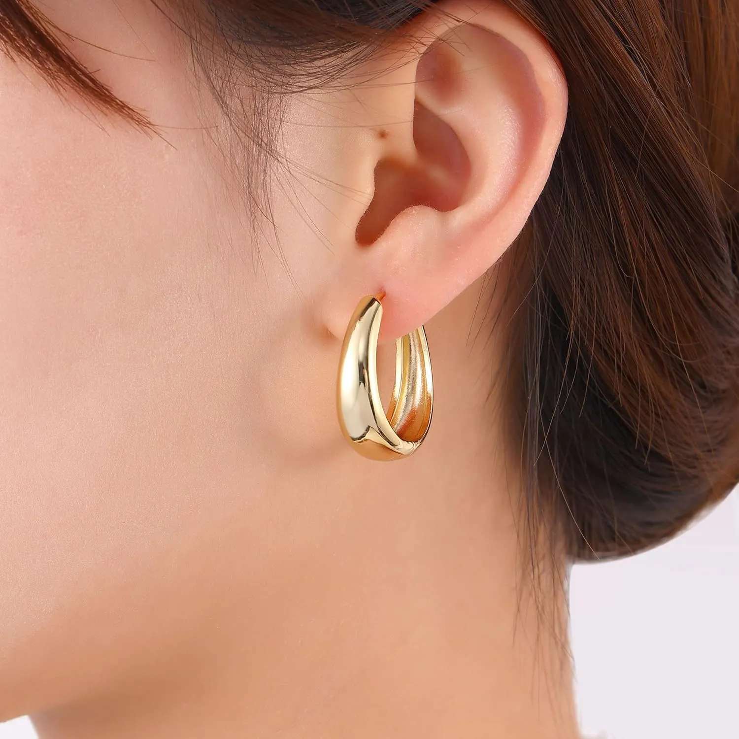 micuco Chunky Gold Hoop Earrings for Women - 18K Real Gold Plated Lightweight Hollow Hypoallergenic Earrings for Women
