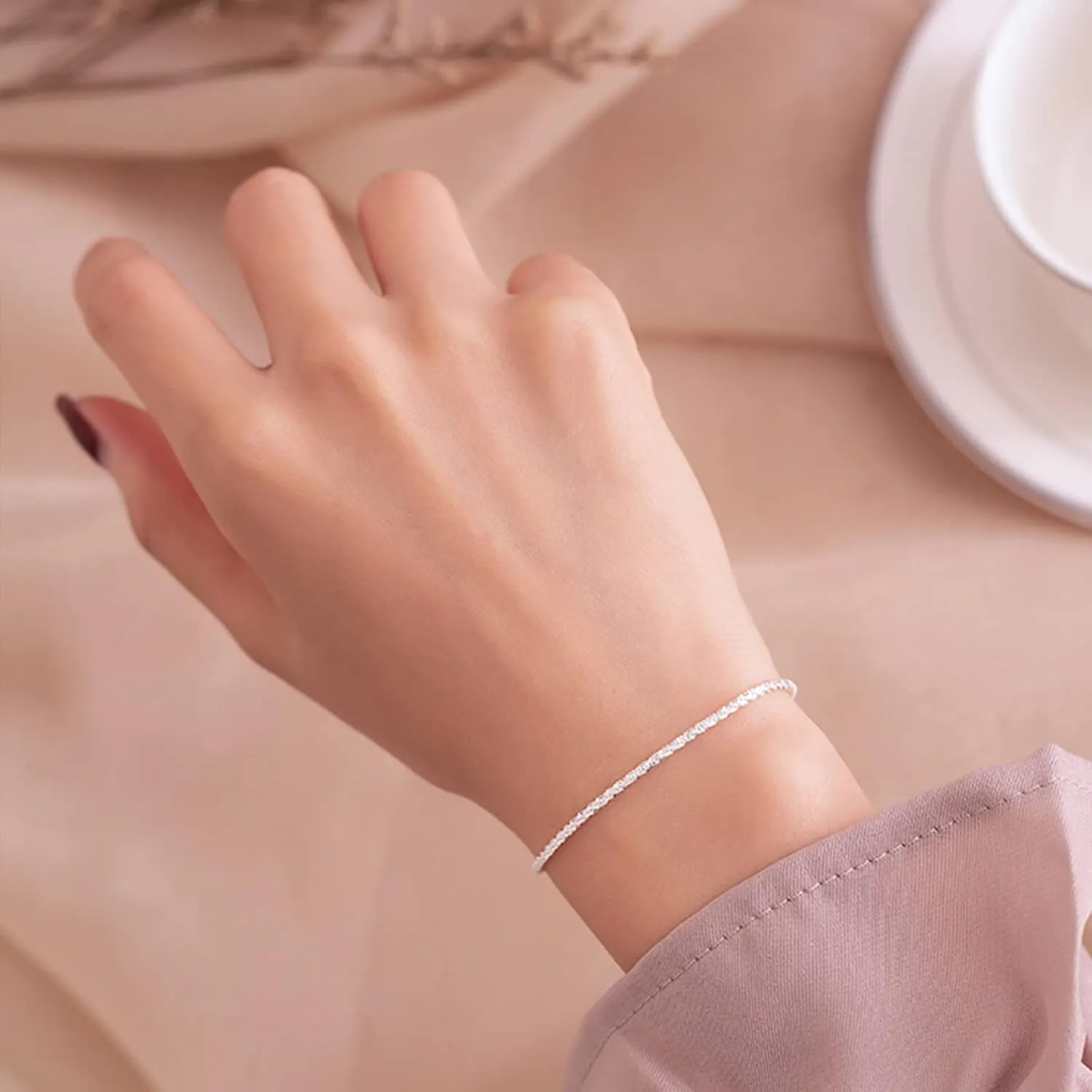 MIFYNN Silver Necklace Bracelet for Women Layered Simple Chain Necklace Bracelet Twist Rope Chain Necklace Paperclip Necklace Sparkling Choker Necklace Silver Jewelry Set Gifts for Women Girls