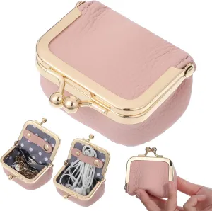 Mini Jewelry Box, Travel Jewelry Box Genuine Leather Mini Boxes Portable Vintage Organizer Case Storage Gift Boxes for Girls Women Earring Necklace Rings Bracelets Coin